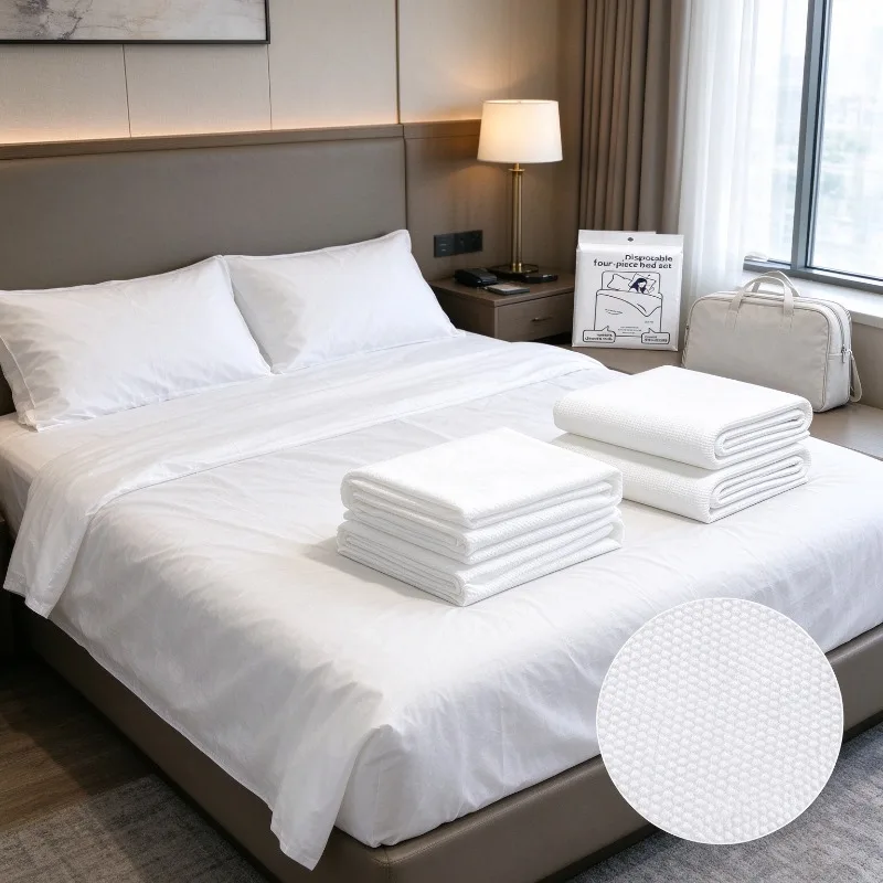 1/2/3Sets Disposable Bed Sheet Travel Hotel Anti-Dirty Bed Sheet Pillowcases Portable Independent Packaging Non-Woven