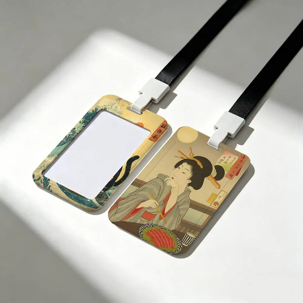 Japanese Vintage Art Food Card Holder Neck Strap Pendant Door Badge Holder Lanyards Keychain Work Credential Case Gift