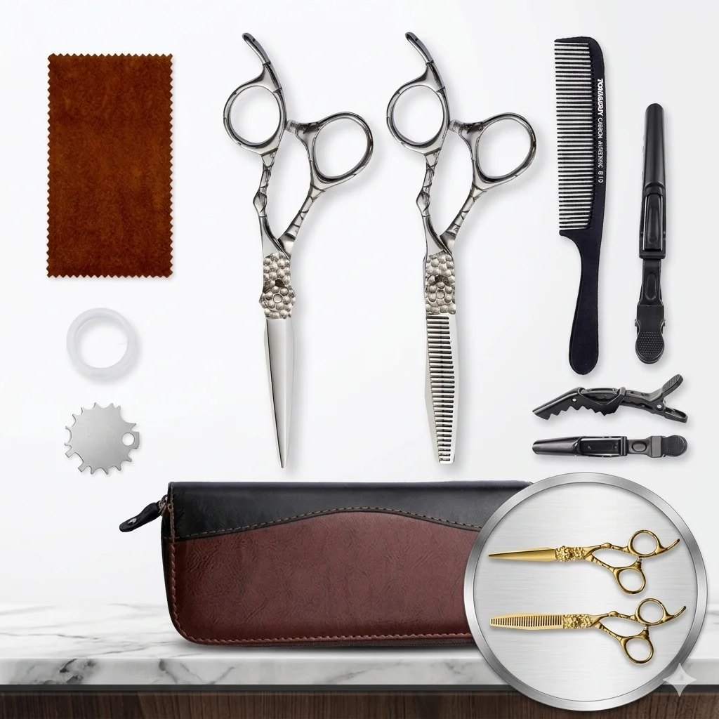 

Professional Hair Cutting Scissors Set 6 Inch 9CR Stainless Steel Barber Scissors with Thinning Shears for Salon Home Use