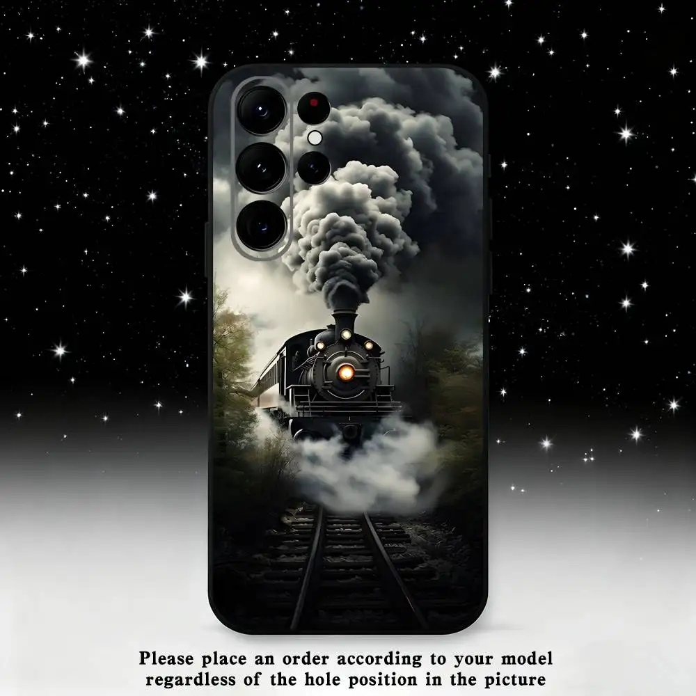 Casing Ponsel Kereta Api Uap Klasik Untuk Samsung S25, S24 Ultra, S20, S30 plus, S22 plus, S23, S30 Ultra 5G Silikon Hitam