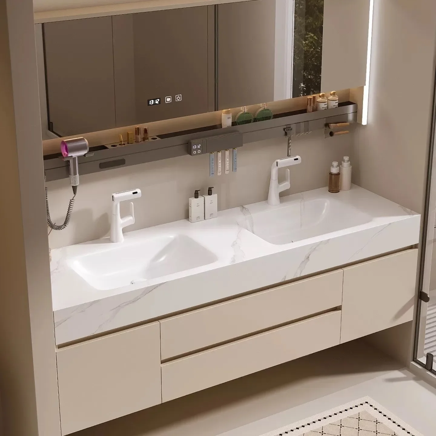 Seamless Integrated Bathroom Furniture Vanity with Slab Stone Basin 2026 New Model Modern Design Wall-Mounted Storage Cabinet