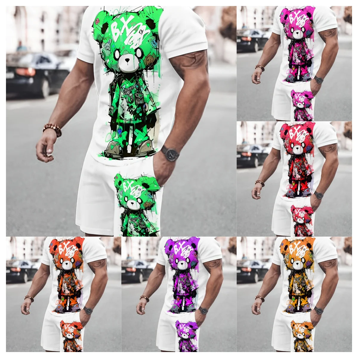 

Fashion Bear Graphic T Shirts Summer Man Clothes O-Neck Men's Short Sleeve Tee Simple Clothes Breathable 3D Men's Clothing Set