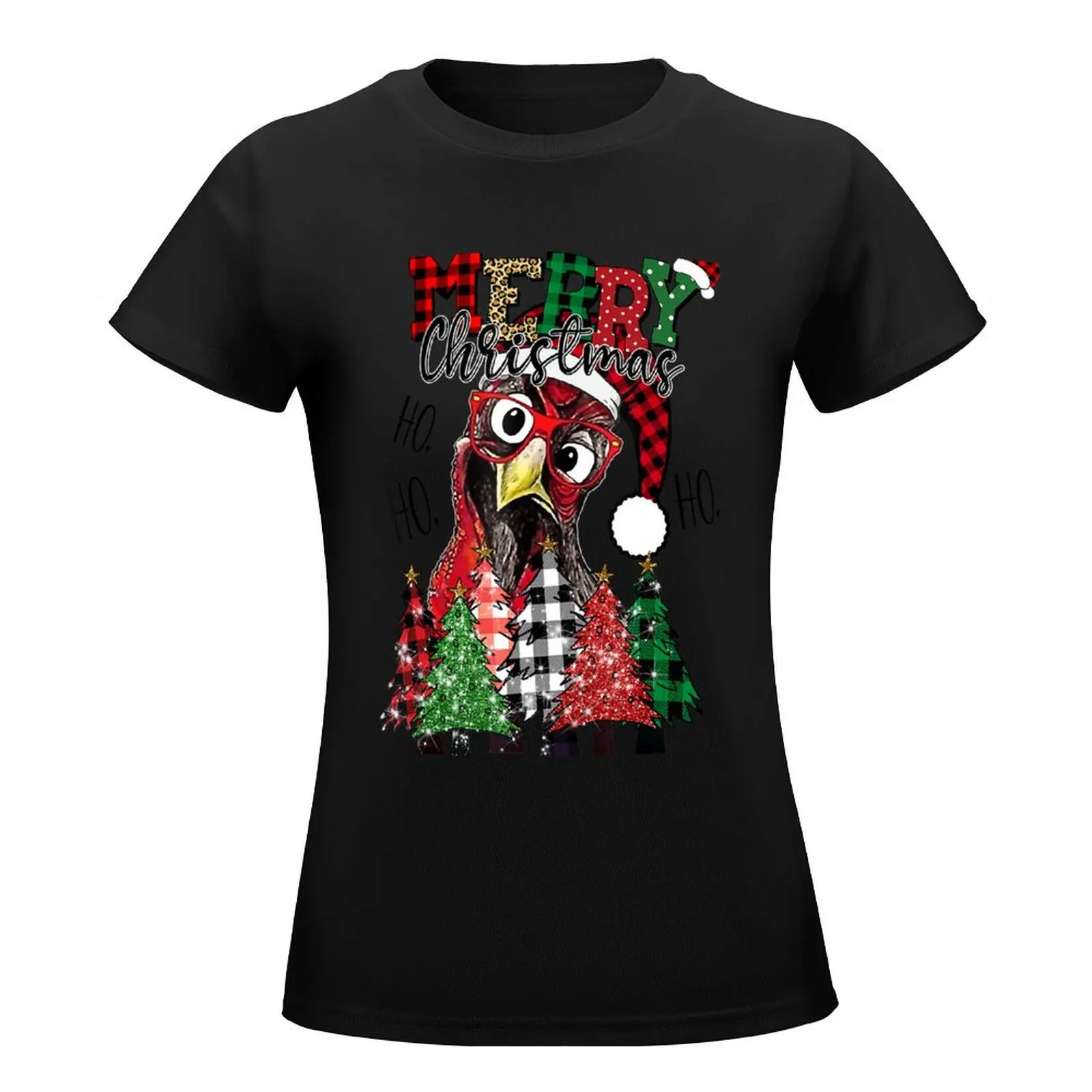 HO HO HO Merry Christmas Chicken Lover Farmer Xmas Tree T-Shirt hippie clothes quick drying workout shirts for Women loose fit