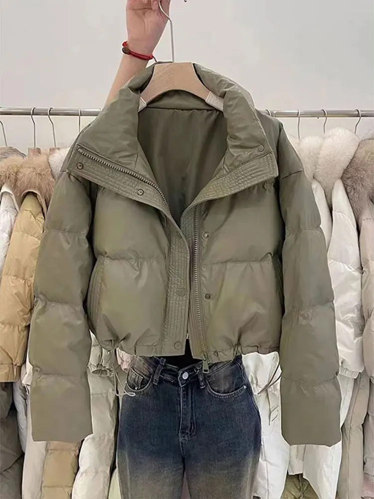 

Модная женская зимняя куртка из искусственной кожи с наполнителем из хлопка, укороченная, утепленная, с воротником-стойкой, в корейском стиле, свободного кроя, маленький размер