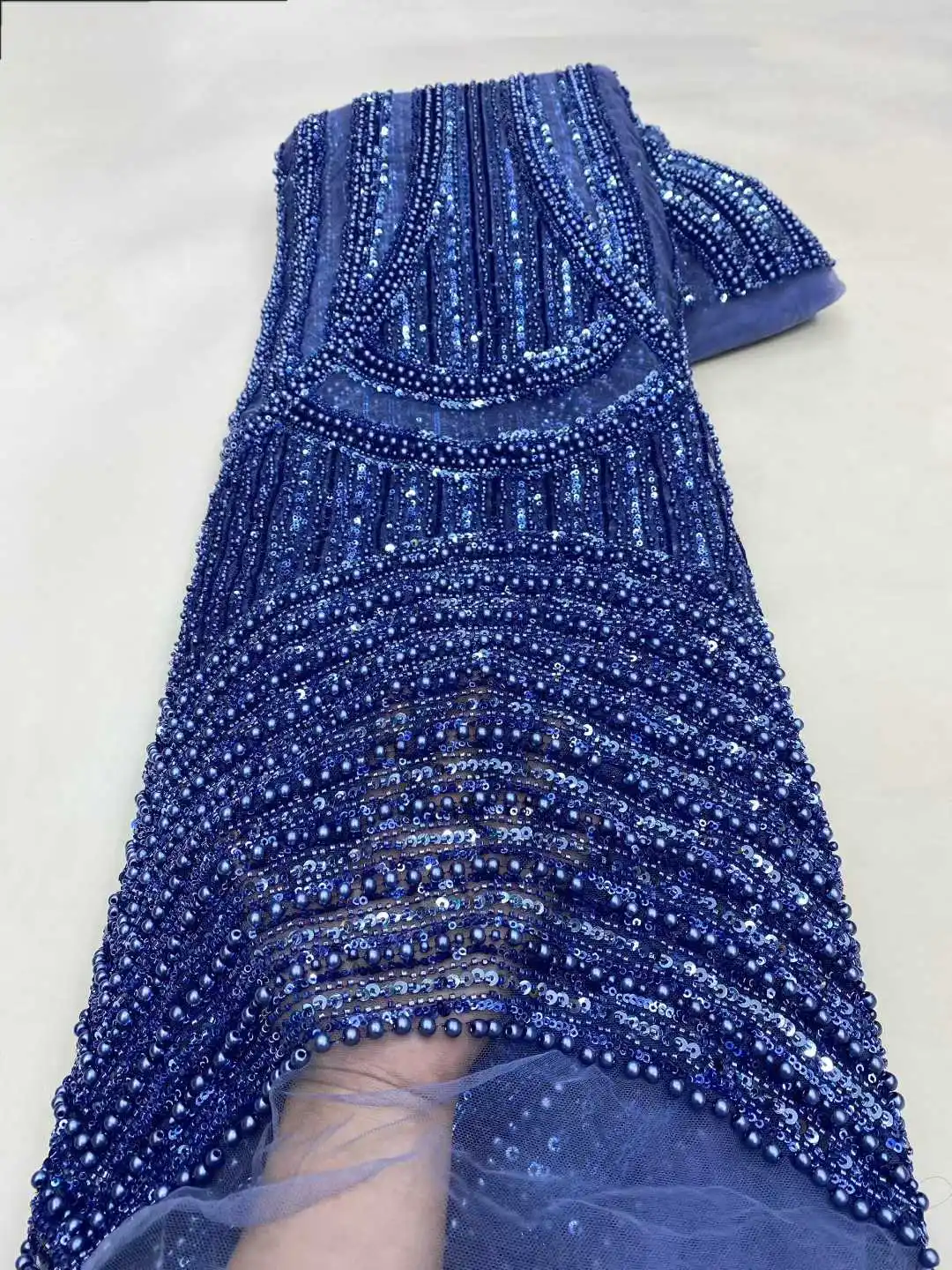 2025 African High Quality Lace Fabric Latest French Net Beads Sequin Fabric Sewing Embroidered Lace in Tulle Nigeria Fabric