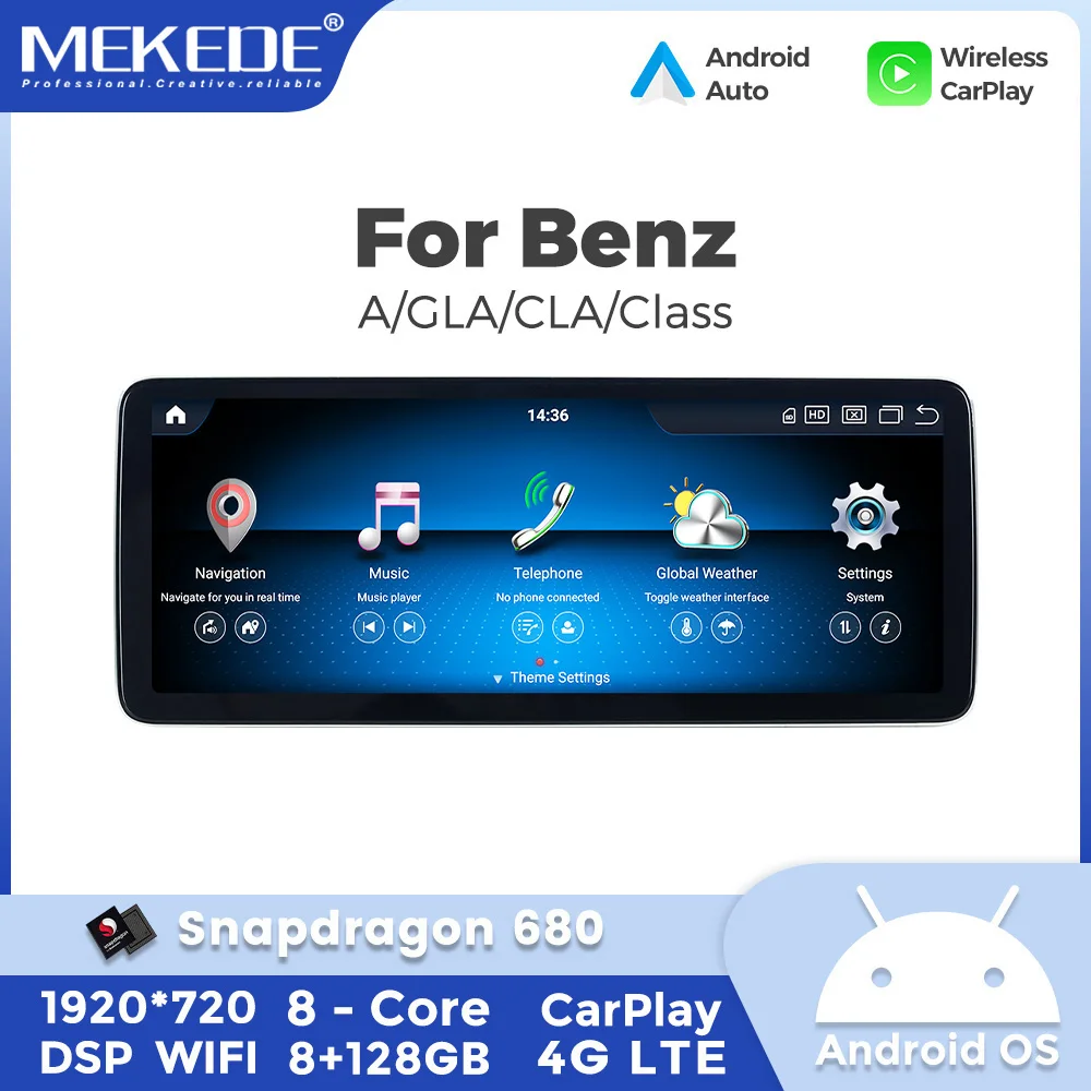 Lecteur multimédia automobile MEKEDE 10,25/12,3 pouces 1920*720 CarPlay Android Auto pour Mercedes Benz Classe A W176/Classe CLA W117/X156