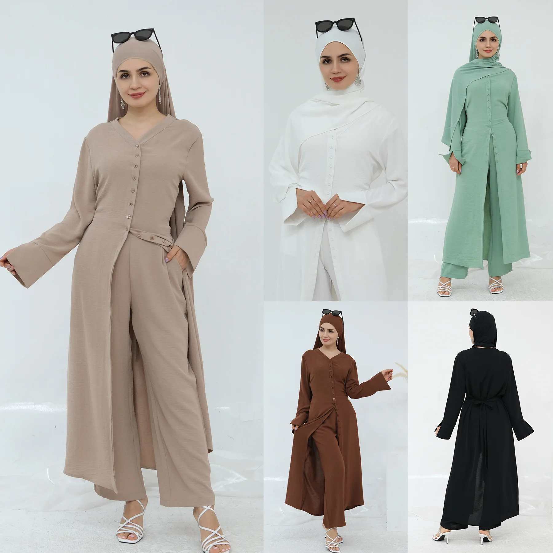 Conjunto de 2 Piezas para Mujer, Estilo Musulmán, Top Largo y Pantalones con Bolsillos, Abaya para Ramadán, Vestido Dubai, Ropa Islámica, Traje Turco