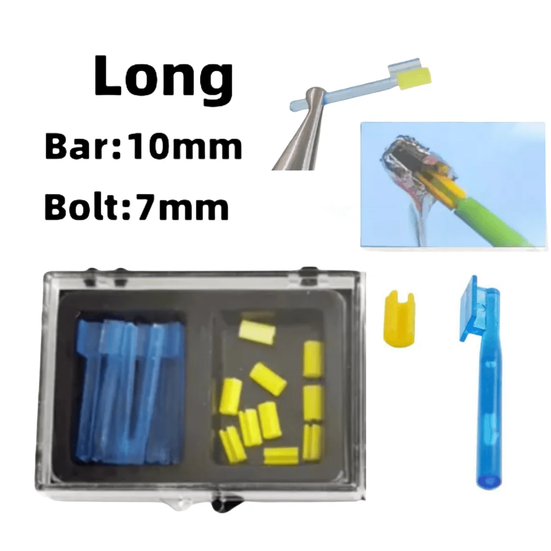 2-50Kit Dental Blue Bar Yellow Clips Long Size Bolt Inserts Overdenture Attachment Implant