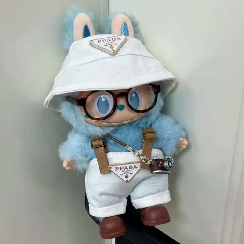 15 17cm For Labubu Doll Accessories Korea Doll inverted Triangle Clothes Casual Fisherman Hat Overalls Clothes Accessories