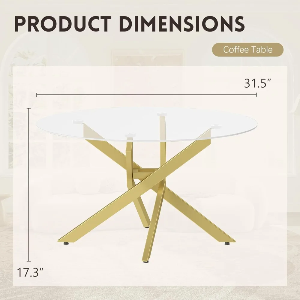 Modern Geometric Gold Frame Round Coffee Table, Minimalist Decorative Glass Top for Contemporary Living Spaces