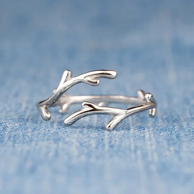 Simple Antlers Shaped Opening Rings for Women Glossy Chic Fashion All-matching Accessories Trendy Wedding Party Jewelry Gift