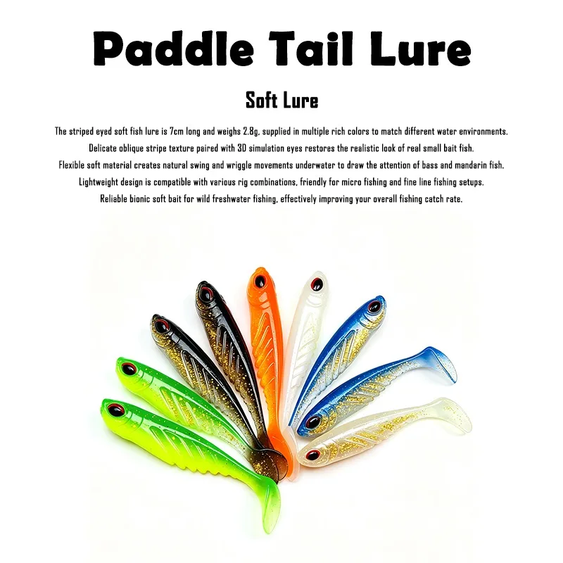 5PCS/10PCS/15PCS 3D Eye Slotted Soft Bait Lure 7cm/2.8g Multi-Color Fishing Bait Perch Bass Culter Freshwater Micro Lure Fishing