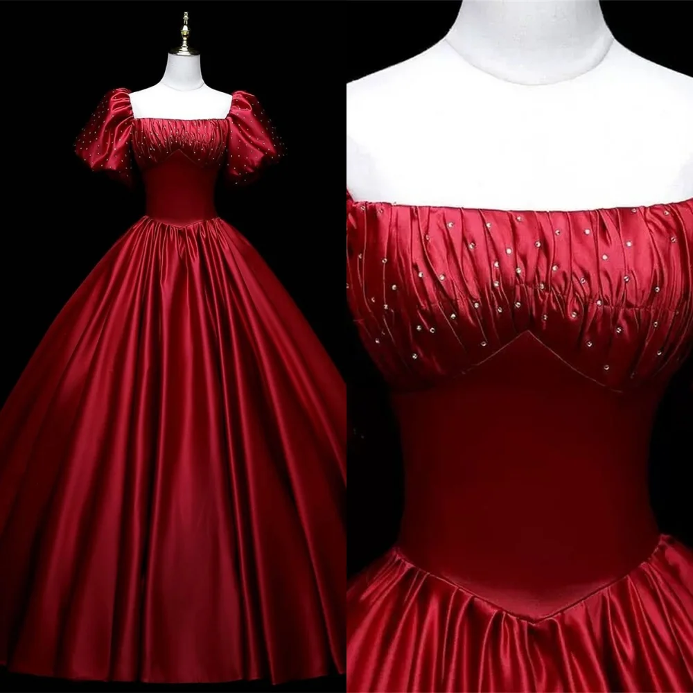 Robe de soirée en Satin rouge scintillant, personnalisée, délicate, sans bretelles, manches courtes, robes de célébrité, robes d'occasion spéciale à la mode