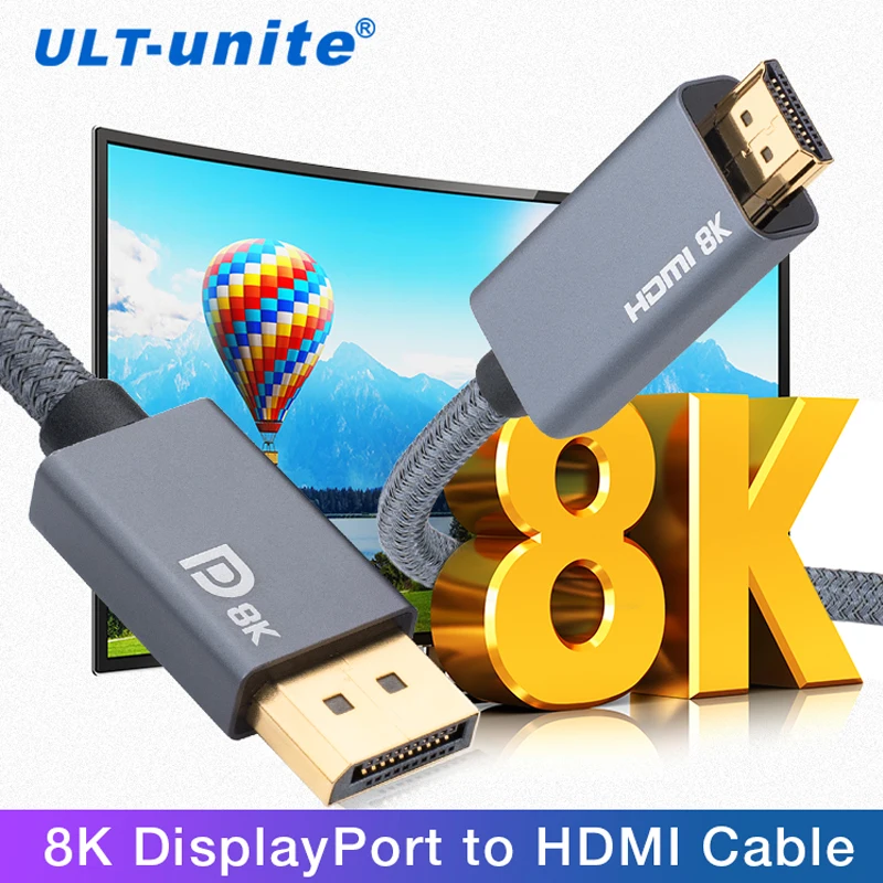 

DP1.4 to HDMI 2.1 TV Cable 2M/3M 8K30Hz 7680x4320 Video Cables HDR 4K120Hz Laptop HDTV Connector for Monitor Projector Desktop