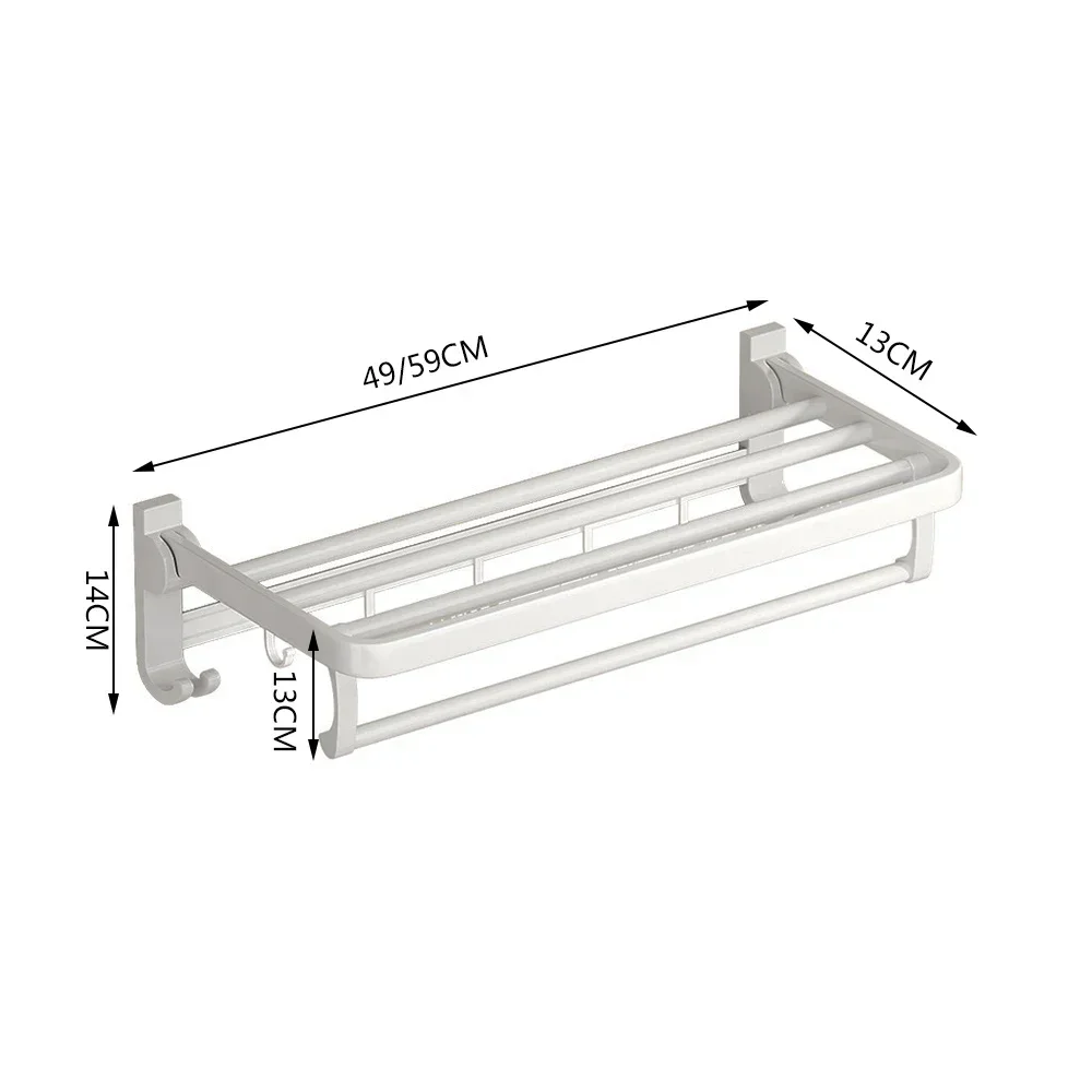 Imagem -06 - Espaço de Alumínio Branco Toalheiro Dobrável Titular com Gancho Fixo Montagem na Parede Prateleira Barra Chuveiro Cabide Ferroviário Acessórios do Banheiro