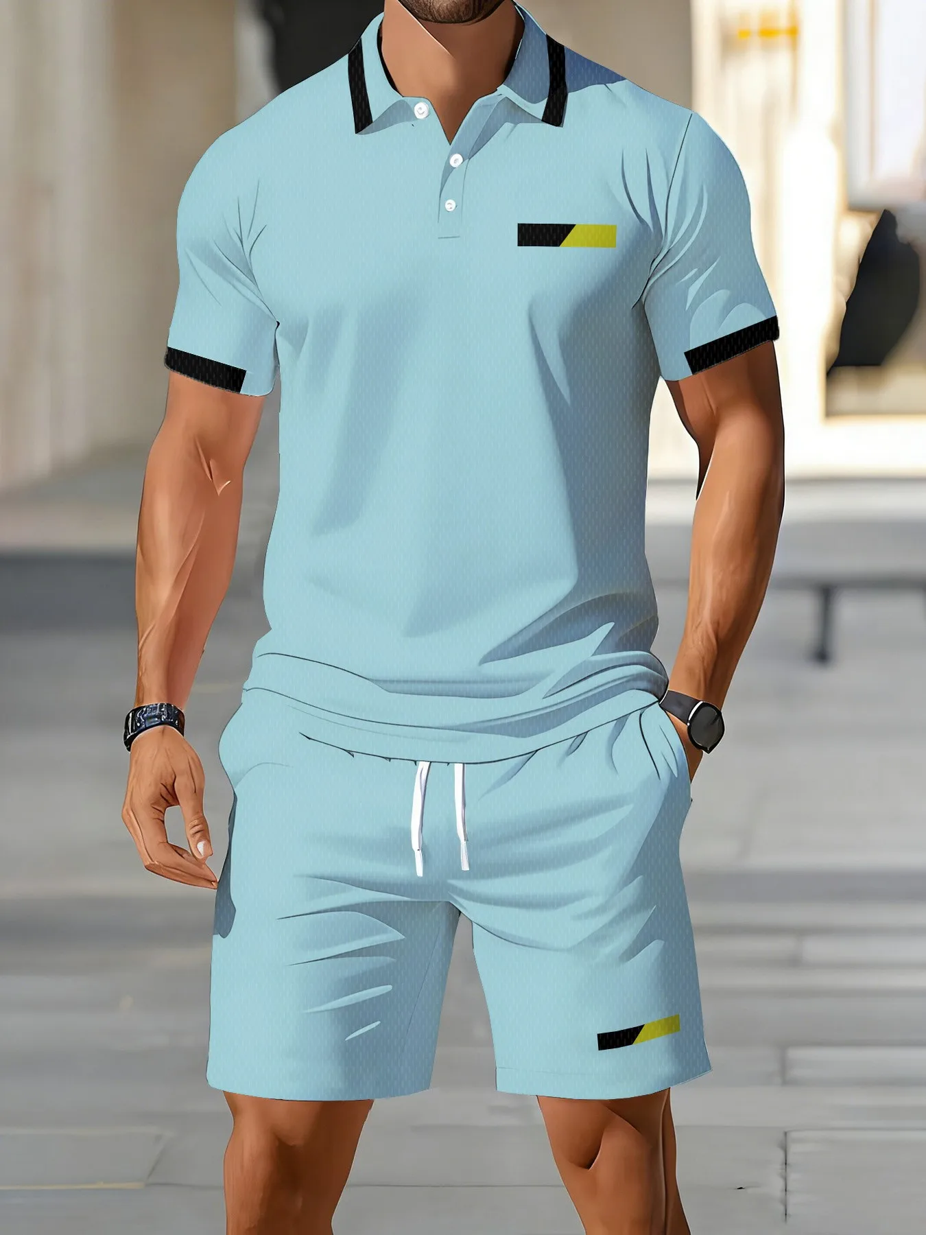 

2026 Summer American Men's Polo Shirt Set for Sporty and Casual Wear Fashionable and Comfortable with 3D Pattern Printing