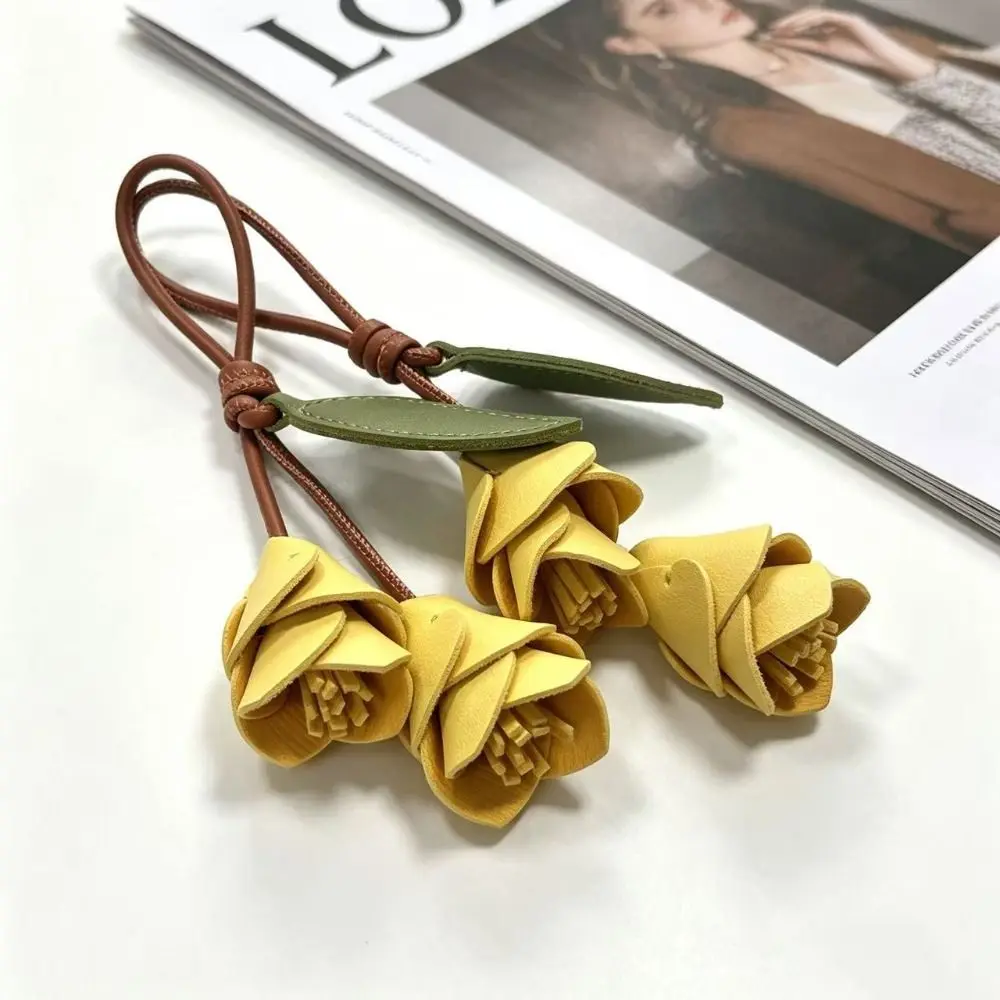 Multi-color Hanger Pu Leather Tulip Pendant Fashion Colorful Pu Flower Keychain Creative Bag Charm Luggage Accessories