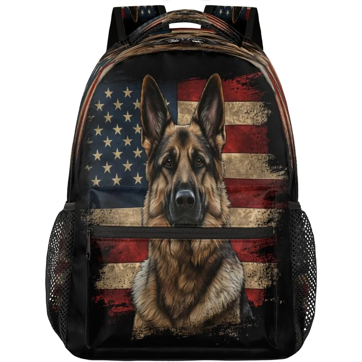 

Винтажный рюкзак с овчаркой и американским флагом, рюкзаки для ноутбука, повседневная дорожная сумка для колледжа, походный рюкзак для женщин и мужчин