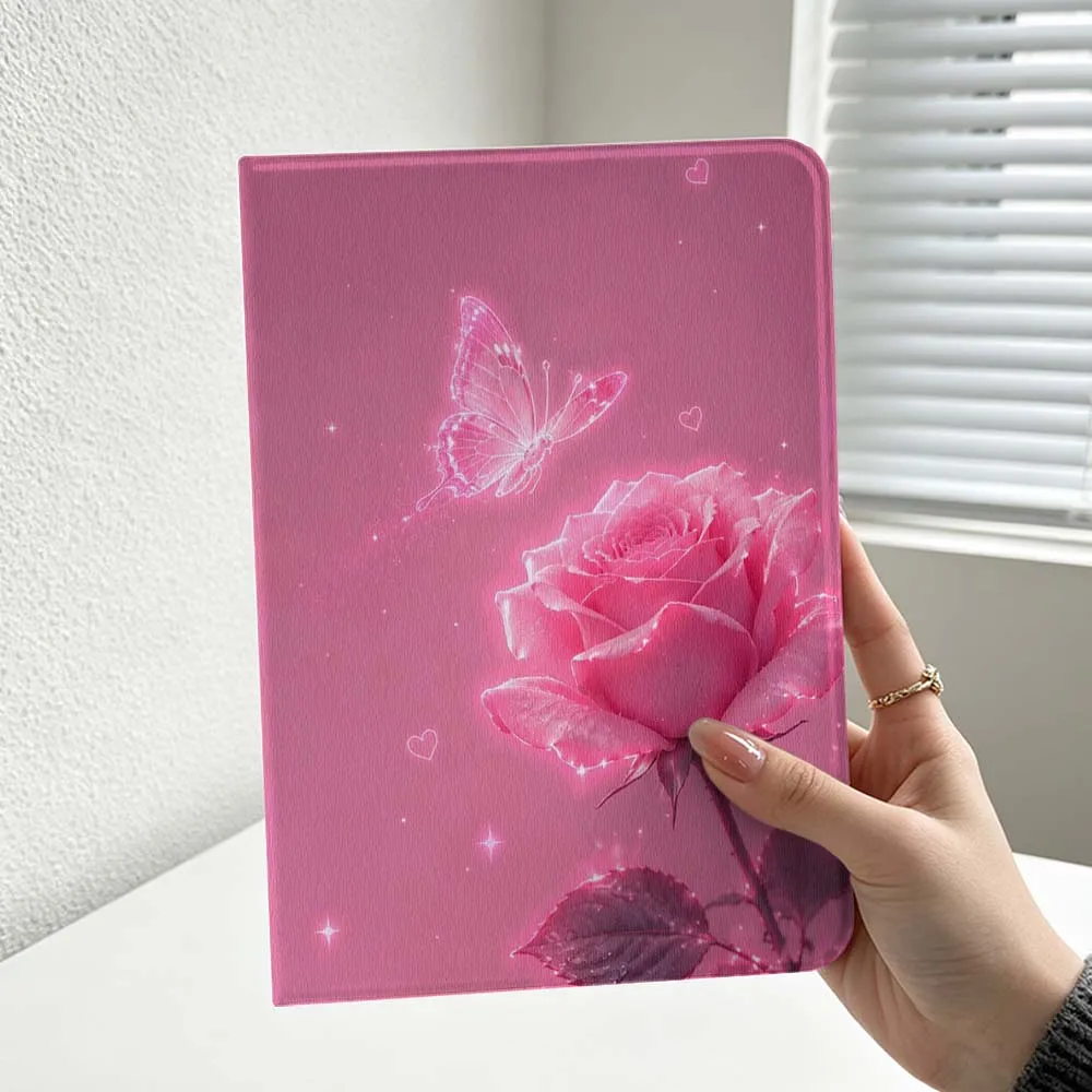 Pink Rose Butterfly For iPad Pro Air mini 7 6 5 4 3 2 1 9gen M5 M4 11th 10th A17 Pro A16 Soft Inch Tablet Case Cover