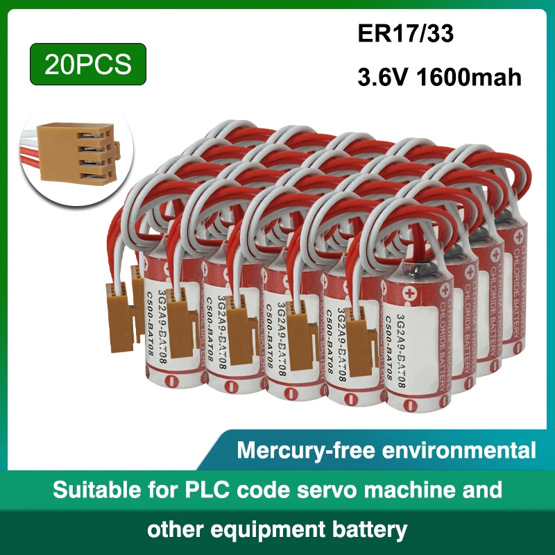 20PCS 3.6V 1600mAh ER17/33 17330 ER17330 2/3AER 2/3A Genuine Lithium PLC Battery with For Four- Hole Plug