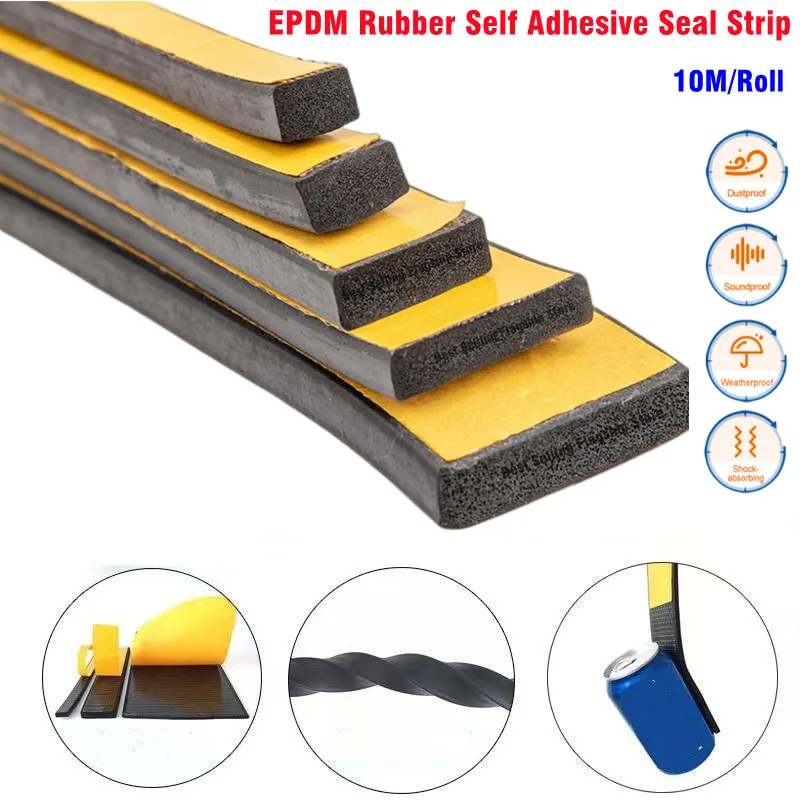 New EPDM Self Adhesive Flat Rubber Seal Strip sponge sealing strip EVA Black Foam Single Sided Tape Anti-collision Seal Gasket