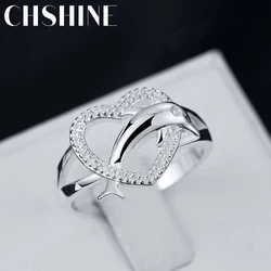 High quality 925 Sterling Silver fine Love dolphins heart Rings For Women Couple gifts Fashion Party wedding Jewelry