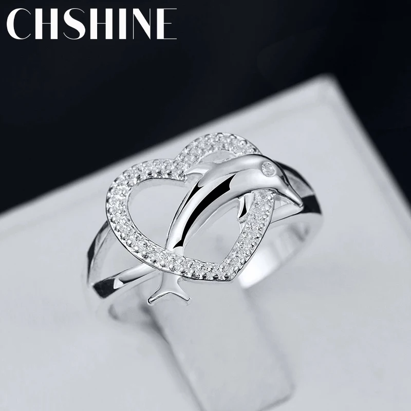 Wysokiej jakości 925 Sterling Silver fine Love delfiny pierścionki w kształcie serca dla kobiet prezenty dla par biżuteria ślubna na imprezę
