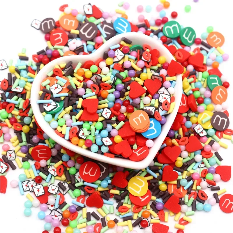 2-10mm Polymer Clay Sprinkles Slices Valentine\'s Day Series Mixed Soft Clay Slice Diy Slime Nailart Filler Accessories 10g