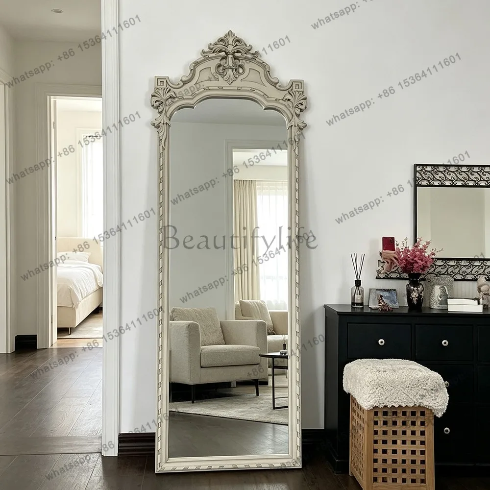 YJ French Retro Irregular Wall Mount Full‑Length Mirror Mid‑Century Vintage Unit For Villa Living American Dressing Home Decor