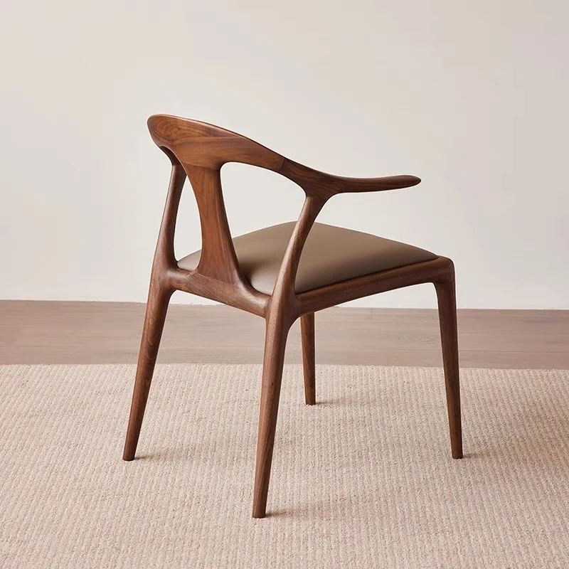 Ash wood back dining chair Solid wood household simple armchair