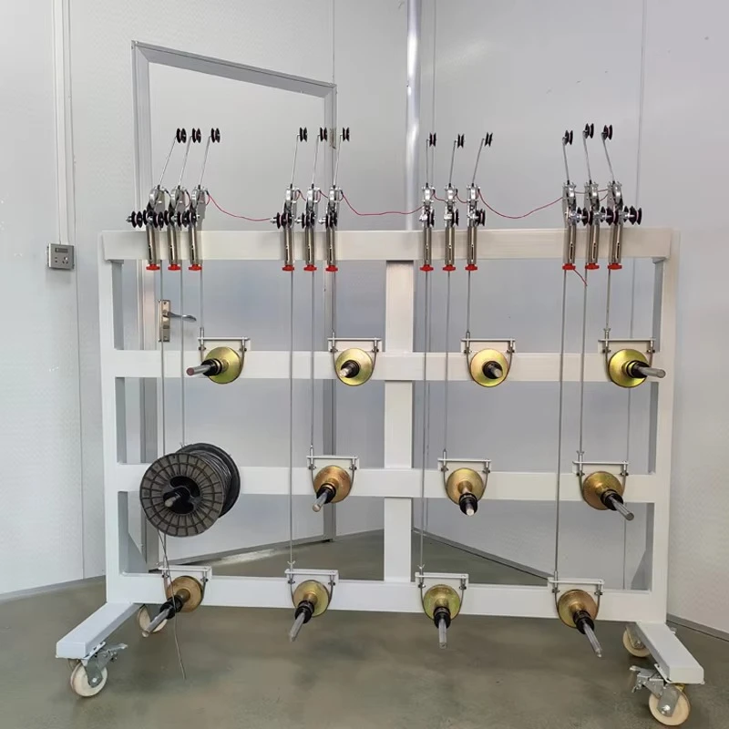 Heavy-duty cable downline frame, wire tractor with 12 spools, 400 mm clamping disc diameter