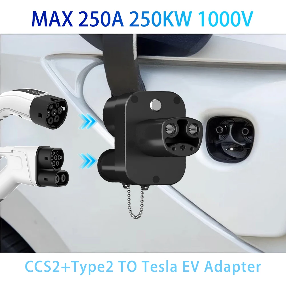 محول التيار المتناوب + تيار مستمر CCS2 إلى تسلا 250KW 250A CCS كومبو 2 ومحول Type2 إلى شاحن NACS لمحول موصل تسلا موديل 3/Y/S/X
