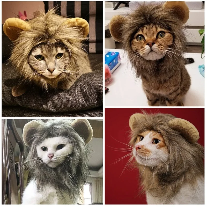 Lion Mane Wig For Pet Cats Small Dog Costume Warm Mane Cap Hat For Cat Dogs Fancy Costume Cosplay Toy Halloween Pet Supplies