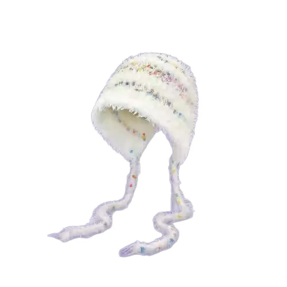 بيني أفخم قبعة المرأة محبوك قبعة الخريف الشتاء الدافئة واقي أذن الصوف محبوك صغيرة تنوعا الدانتيل متابعة محبوك قبعة بيني #5