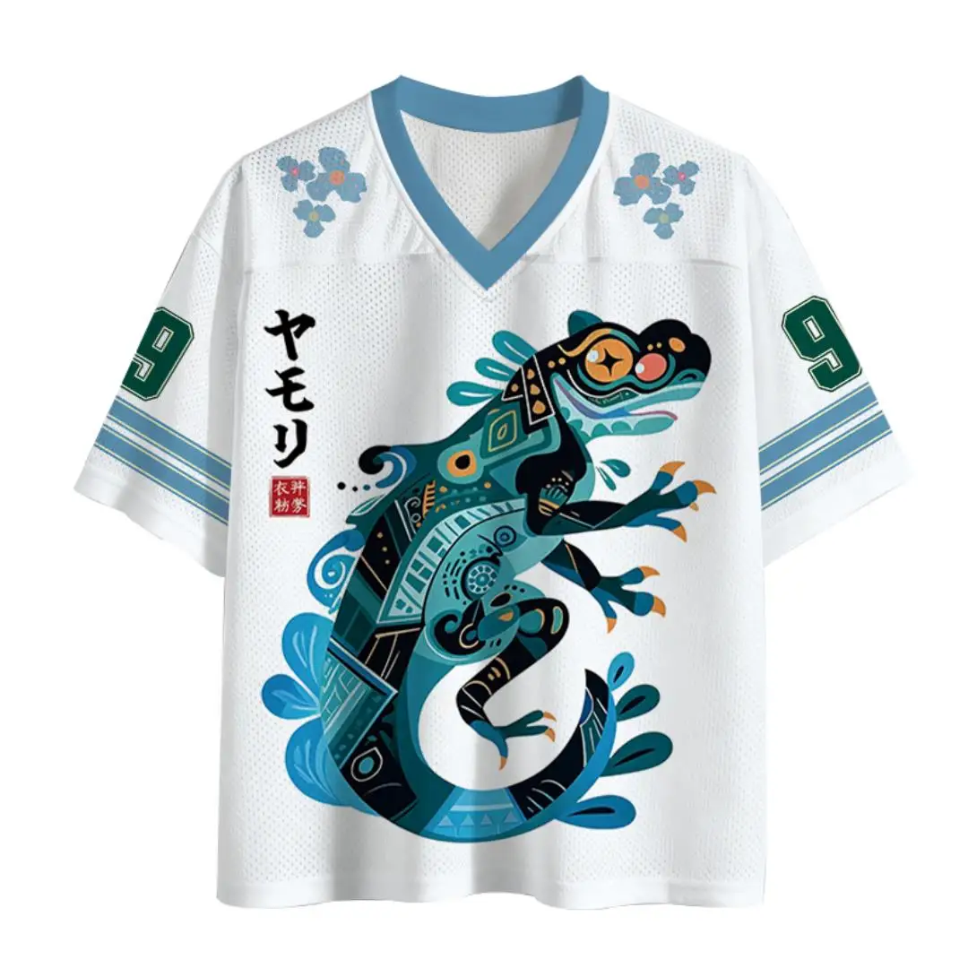 Summer Men Women V-neck Mesh Casual Sports T-shirt New Japanese Style Unisex Fashion Jersey Summer Men's Clothing