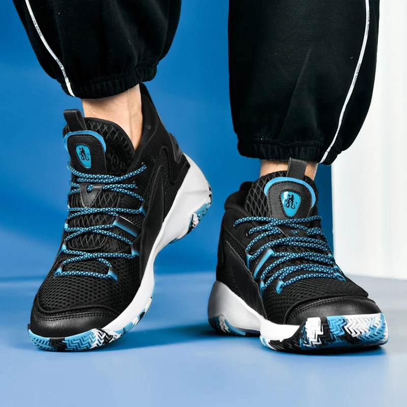 2025 new men's spring non-slip sneakers teenage students mesh breathable black sneakers high top basketball shoes