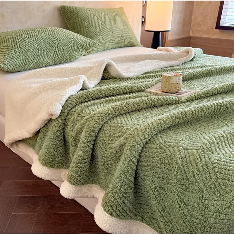 Thick Lamb Wool Blanket Office Nap Shawl Blanket Double Layered Blanket Skin-friendly Breathable Anti-static Machine Washable