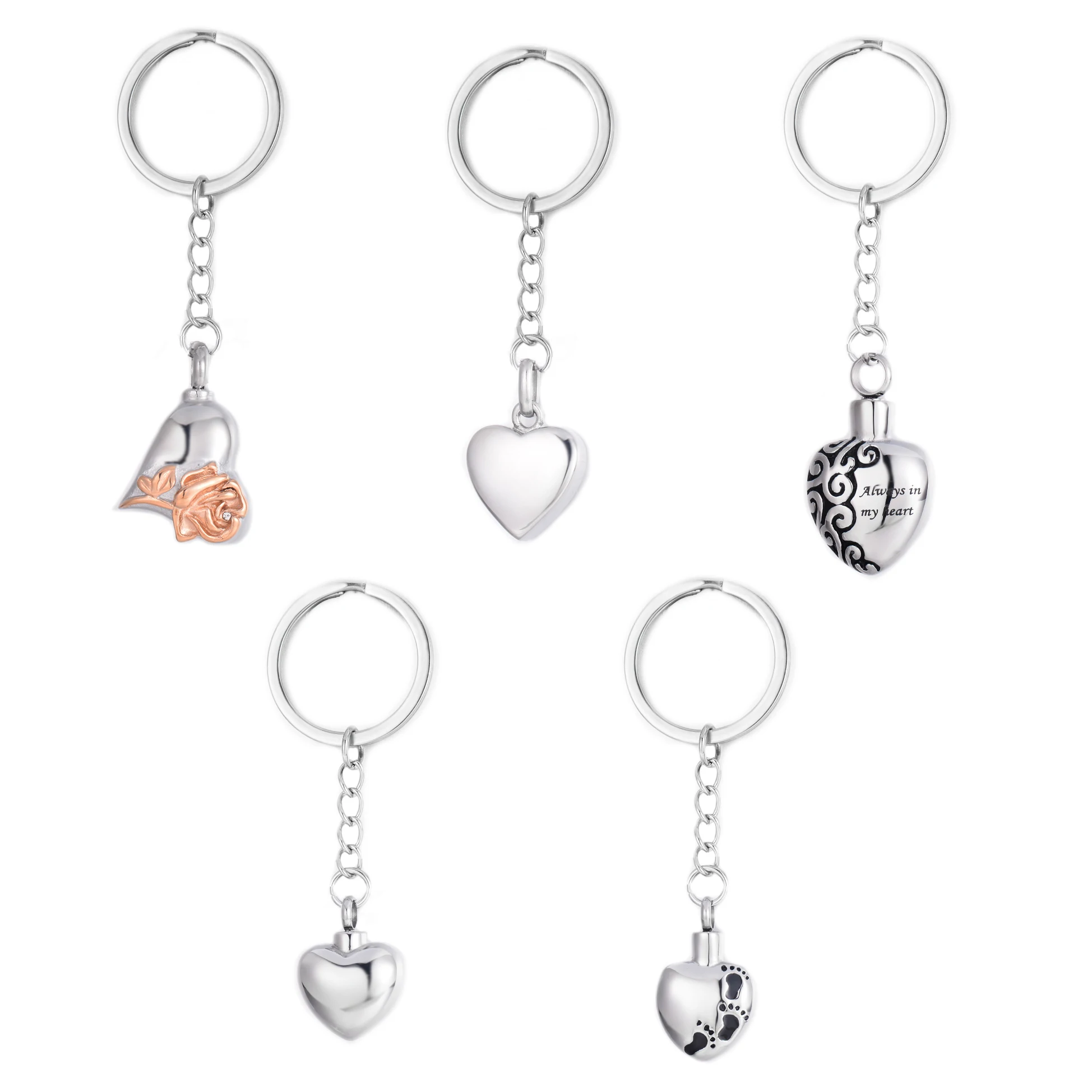 Cremation Jewelry Stainless Steel Heart-shaped Urn Pendant Keychain  Love Footprints Ashes Keepsake Accessory Gift