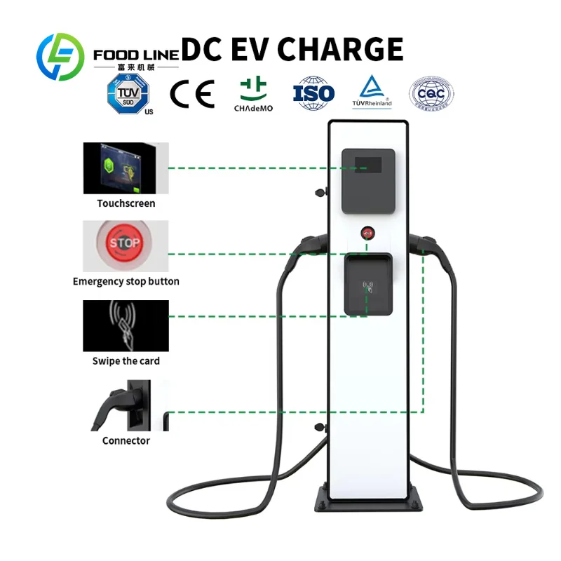 Customized 20kW 30kW Dual Cable DC EVSE Fast Charging Station, OCPP Protocol Supported Commercial EV Charger with Touch Screen
