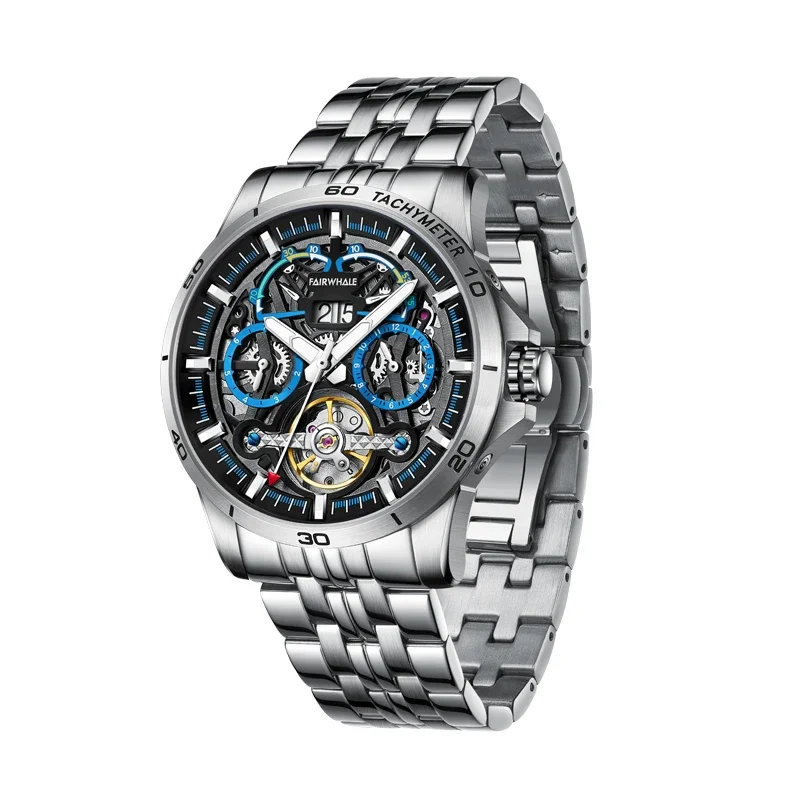 42MM Sports Men's Automatic Watch Install Automatic Movement Luxury Men's Watches Transparent back Shipping Free Watch