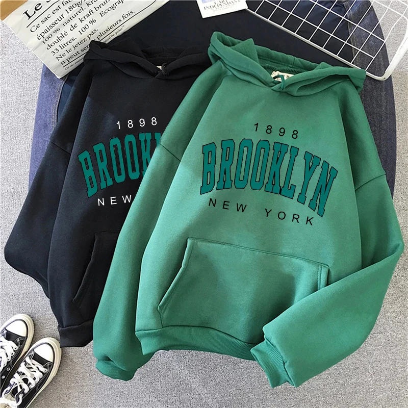 

1898 Brooklyn New York Printed Women Men Hoodies Fashion Creativity Hoody Pullover Hip Hop Streetwear Gothic Sweatshirt Clothing