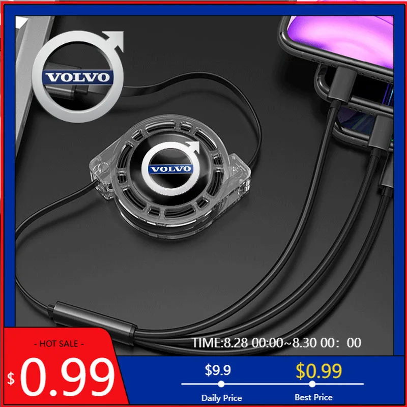 

Центральные колпачки для салона автомобиля, телефонный кабель для передачи данных 3 в 1, выдвижной зарядный провод для Volvo Xc60 Xc90 V40 V60 S60 V50 V90 S80 C40