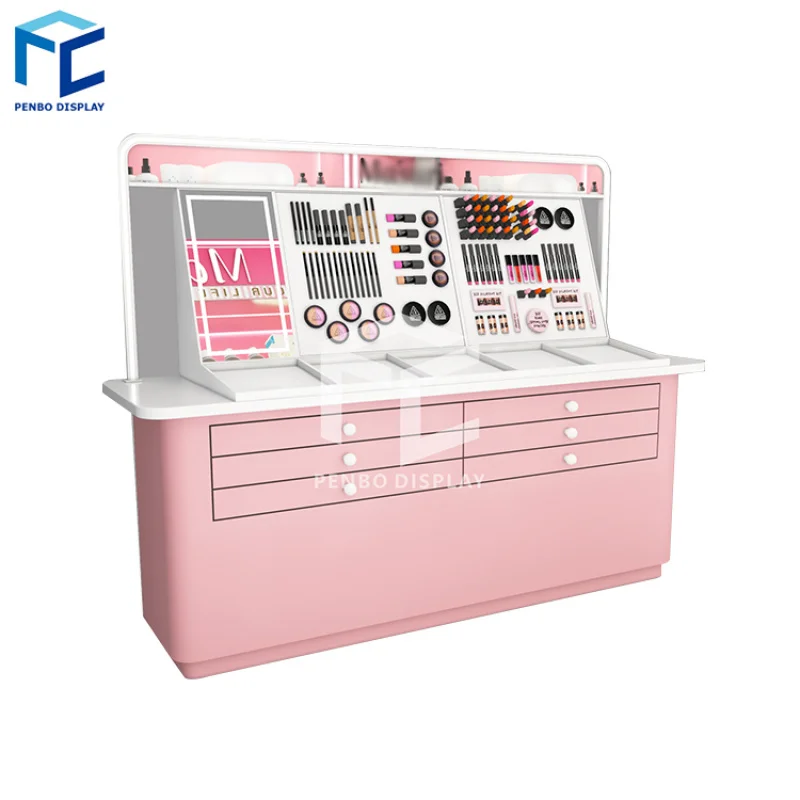 

2025customized. hot sale cosmetic makeup display furniture, make-up cosmetics display stand, cosmetics showcase exhibition