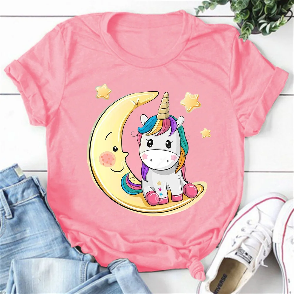 

Women's Fashion Printed Unicorn Print T-shirts Summer Casual Loose Round Neck Creative Personalized T-shirts