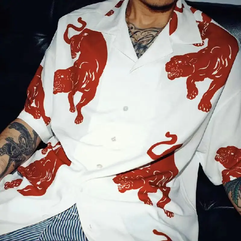 Tiger Print Animal Beach Style Loose Button Up Shirt Men Women Shirts Cuban Collar Summer Casual Short Sleeve Hawaiian Shirts