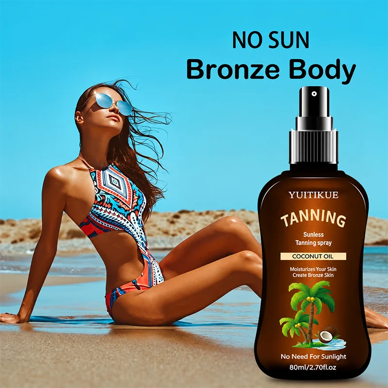 YUITIKUE 80ml Sunless Tanning Spray, Natural Bronzer with Coconut Oil for Long-Lasting, Streak-Free Tan