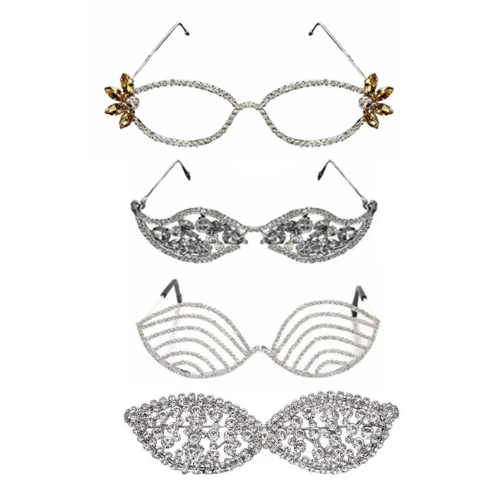 غير النظامية حجر الراين النظارات الإطار ضوء فاخر تألق كريستال العين الإطار خمر مجوهرات الحفلات المبالغة النظارات للجنسين
