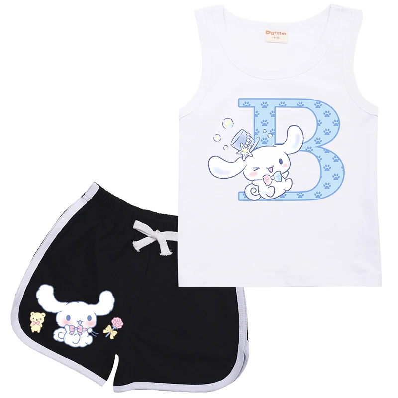 

Children's Suit Cinnamorolls Letter A -Z Kids Girl Boy Vest & Shorts Baby Cinnamon Casual Clothes Cartoon Sleeveless Sports Sets