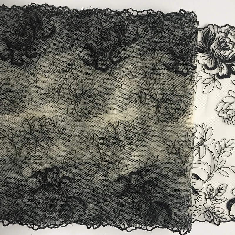 20yds Embroidered Tulle Lace Trim DIY Lingerie Sewing Accessories Black Net Lace Fabrics for Bra Accessories Needle Work