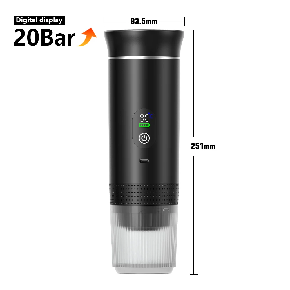 Draadloos elektrisch draagbaar espressomachine voor auto en thuis Camping Koffiezetapparaat 3-in-1 Capsule Poeder Reiskoffiezetapparaat